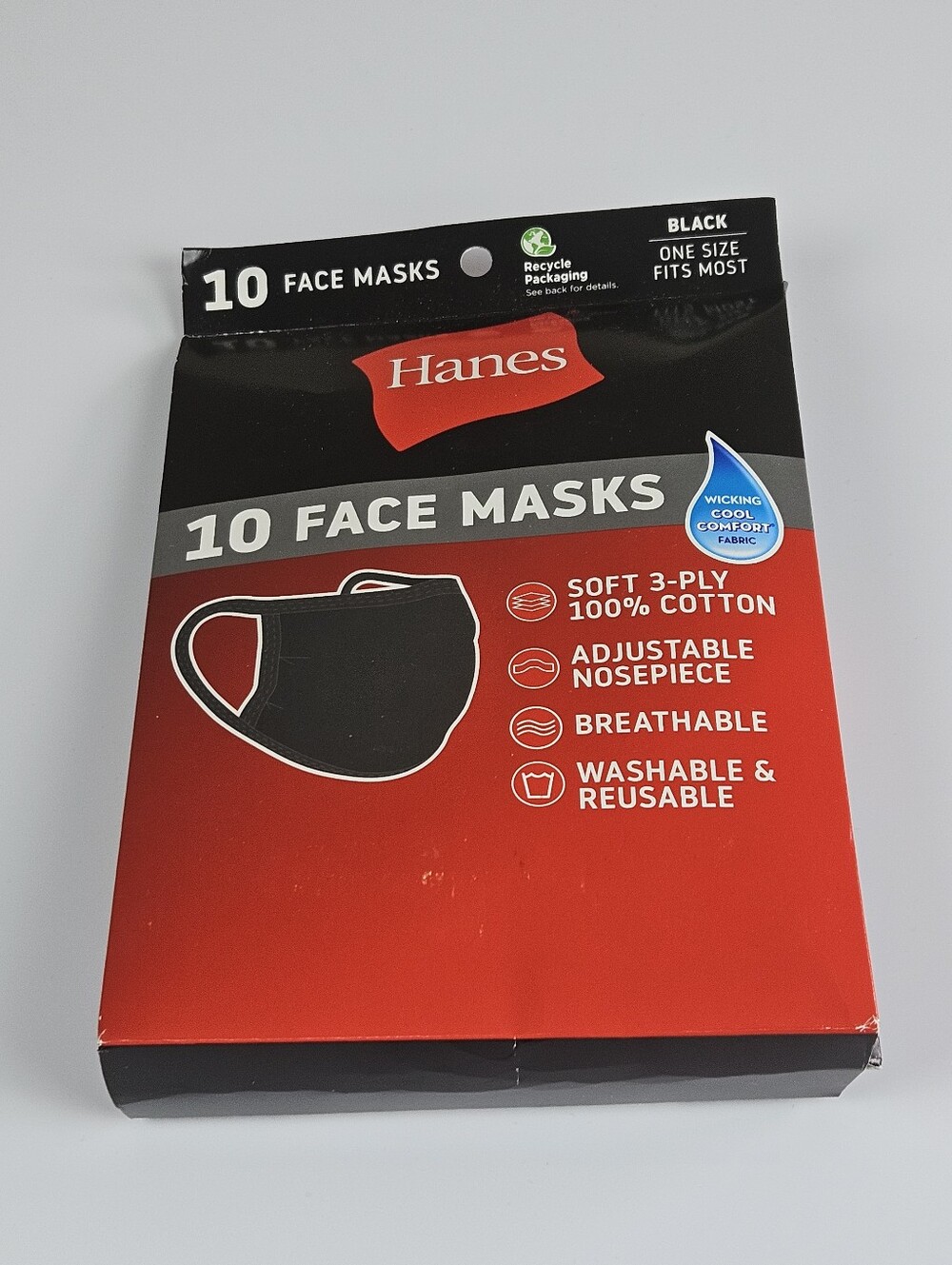Hanes Black 10 Pack 100% Cotton Face Masks Washable and Reusable Unisex